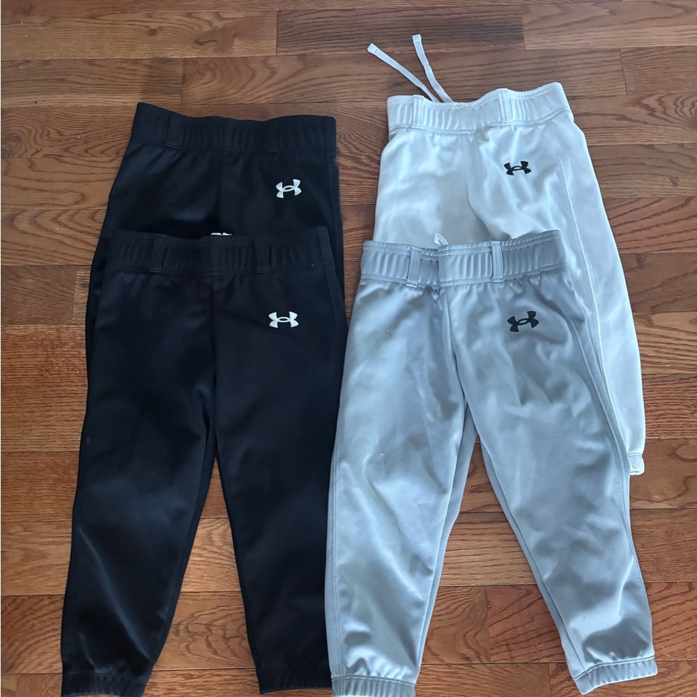 Under Armour Kids Baseball Pants Bundle - Black, White, Light Gray